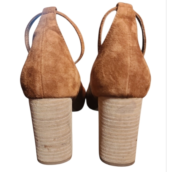 Jeffrey Campbell x Free People Delta Rust Suede Block Wood Heel Ankle Strap Boho - Picture 11 of 13